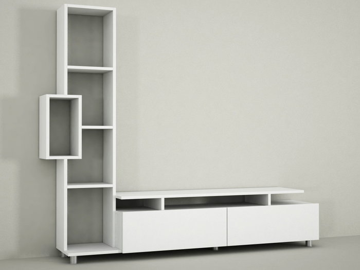 Hanah Home Mueble de TV Escandinavo Tulip Blanco con Almacenamiento y Estantería Salón